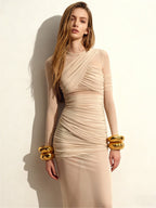 Evara Light Apricot 3D Floral Maxi Dress Set