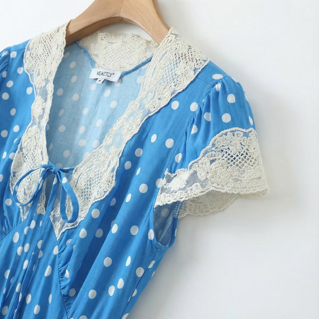 Elmer Blue Polka Dot Chiffon Maxi Dress