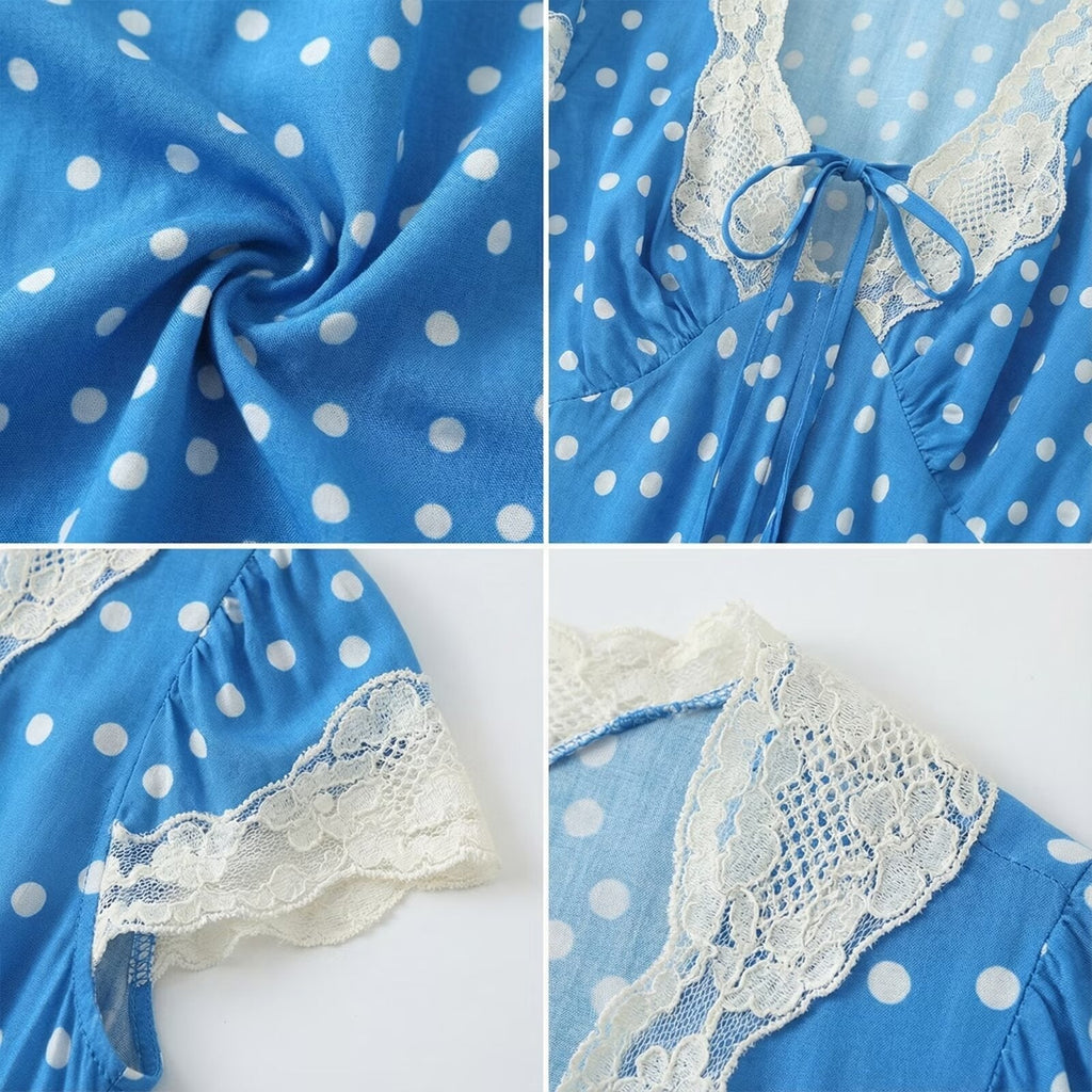 Elmer Blue Polka Dot Chiffon Maxi Dress