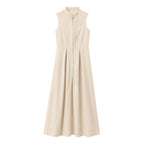 Drawstring sleeveless zip-up solid ruched mini dress