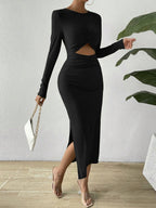 Hollowed-Out Slit Figure-Hugging Dress