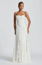 Cowl Neck Spaghetti Strap Floral Jacquard Burnout Fit and Flare Maxi Dress