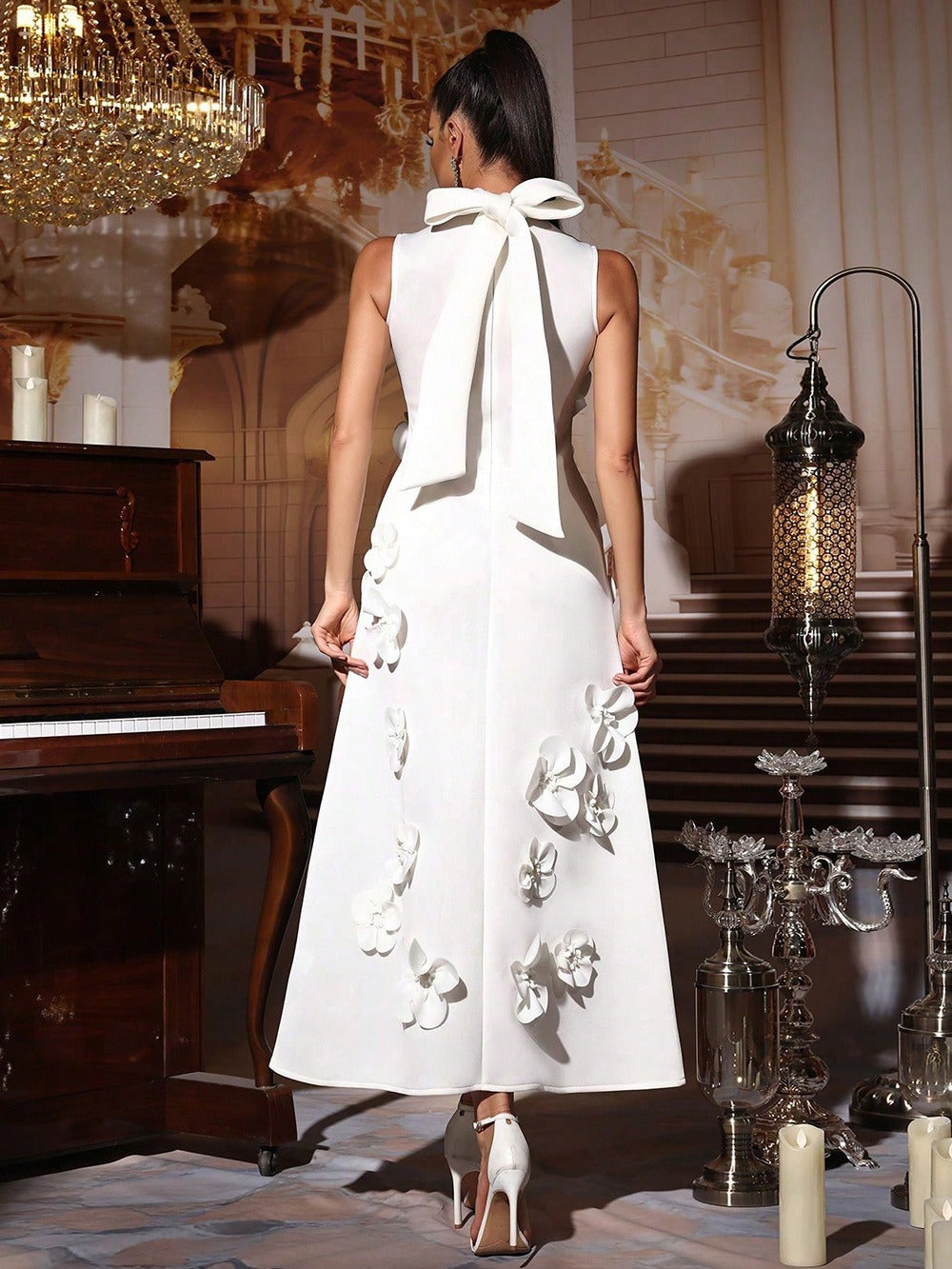 Anna Purple One Shoulder 3D Floral Maxi Dress