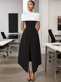 Folded Collar Capelet Layered Wrap Front Pointed Hem Midi Dress