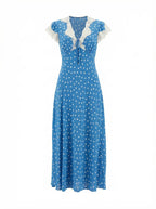 Elmer Blue Polka Dot Chiffon Maxi Dress