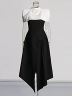 Folded Collar Capelet Layered Wrap Front Pointed Hem Midi Dress