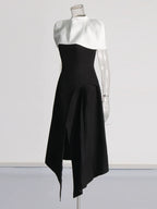 Folded Collar Capelet Layered Wrap Front Pointed Hem Midi Dress