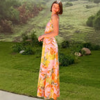 Square Neck Wide Strap Abstract Floral Print Maxi Dress
