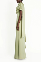 Benedetta Green One Shoulder Satin Maxi Dress