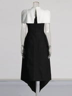 Folded Collar Capelet Layered Wrap Front Pointed Hem Midi Dress