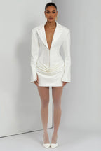 Rosette White Ruched Blazer Mini Dress