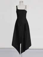 Folded Collar Capelet Layered Wrap Front Pointed Hem Midi Dress