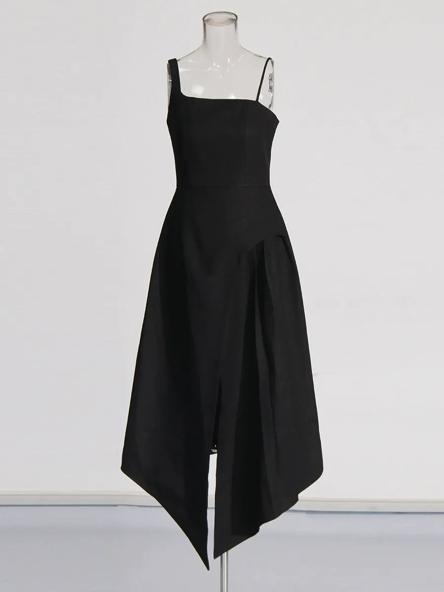 Folded Collar Capelet Layered Wrap Front Pointed Hem Midi Dress
