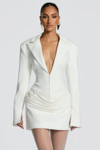 Rosette White Ruched Blazer Mini Dress