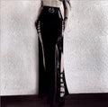 Imitation Leather Empty Out Skirt