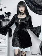 InsGoth Gothic Lace Up Velvet Queen Renaissance Medieval Witch Vintage Cosplay Party Dress