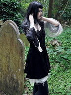 InsGoth Gothic Lace Up Velvet Queen Renaissance Medieval Witch Vintage Cosplay Party Dress