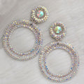 Iridescent Gem Crystal Hoop Dangle Earrings Silver