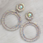 Iridescent Gem Crystal Hoop Dangle Earrings Silver