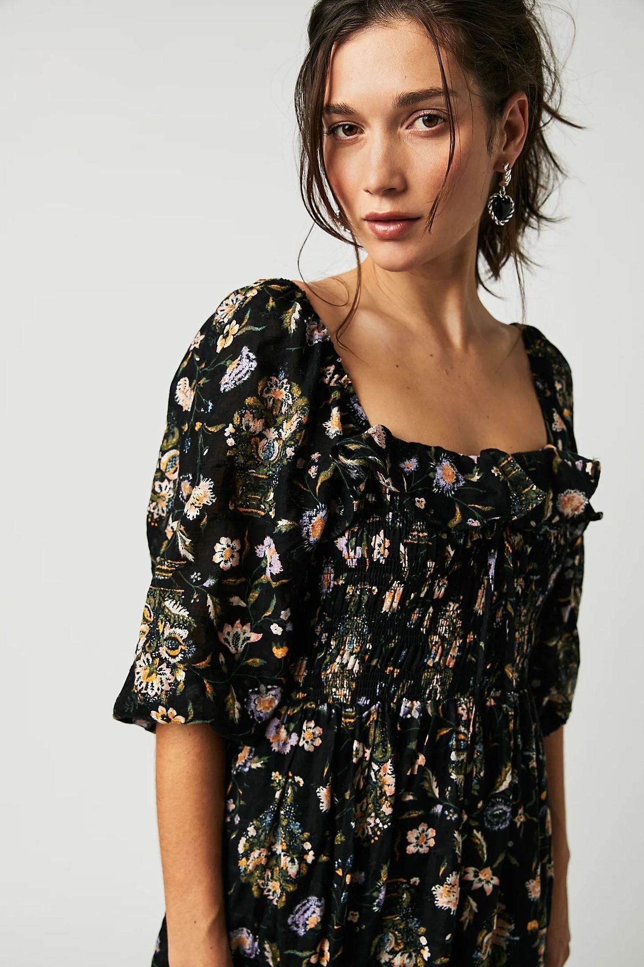 Ariadna Exclusive Printed Midi Dress with Ruched Bodice and Ruffles Statement Occasion Edit