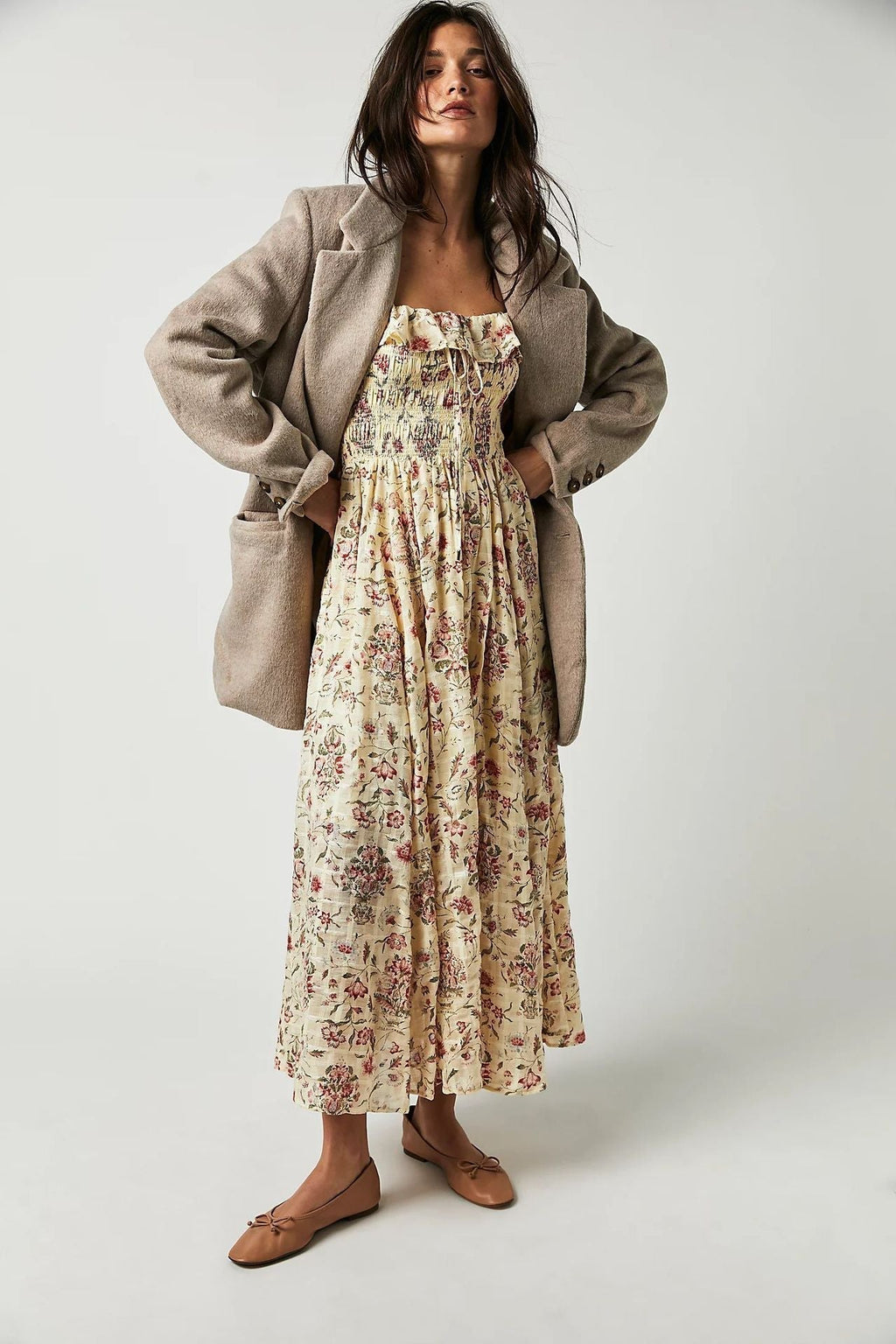 Ariadna Exclusive Printed Midi Dress with Ruched Bodice and Ruffles Statement Occasion Edit