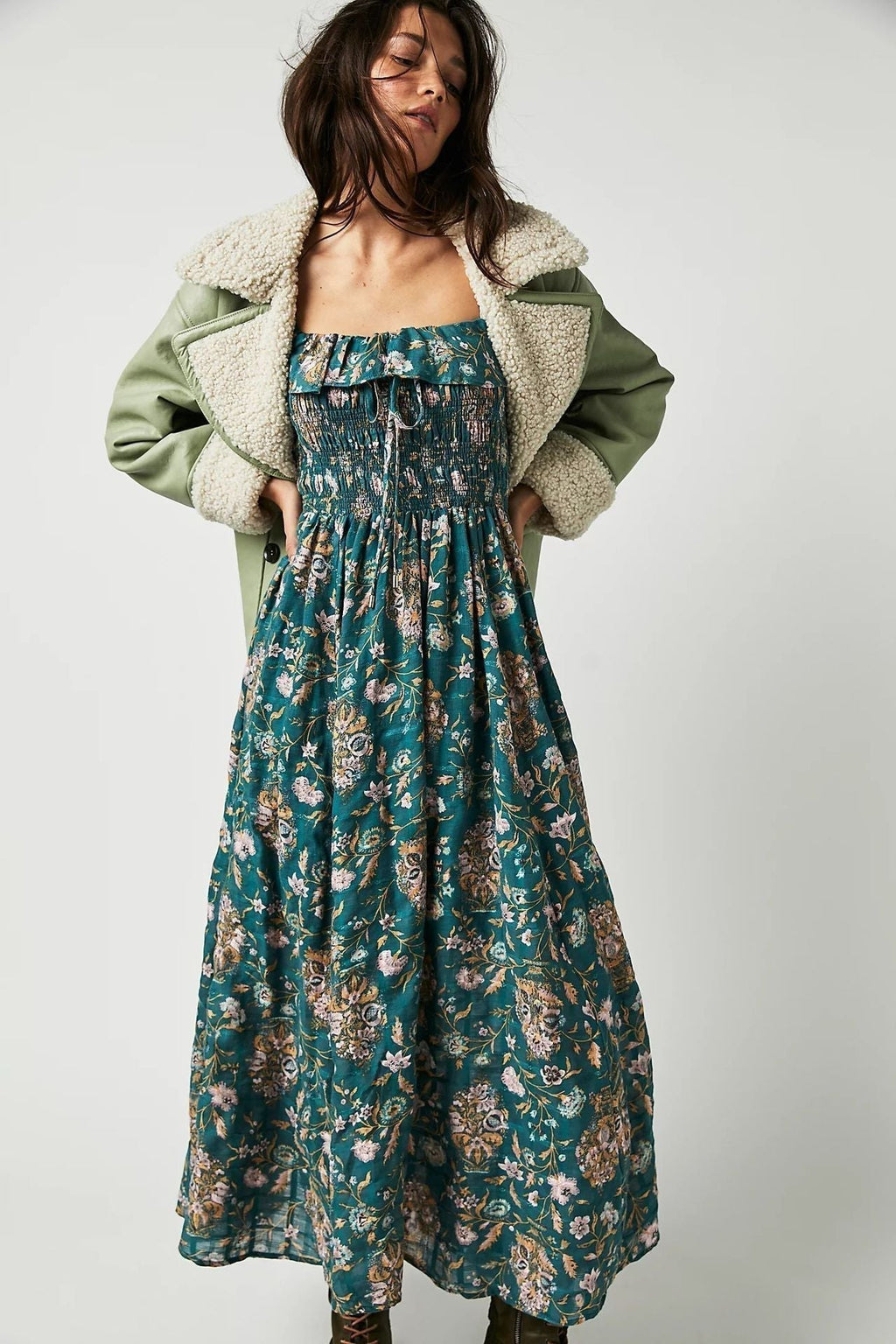 Ariadna Exclusive Printed Midi Dress with Ruched Bodice and Ruffles Statement Occasion Edit
