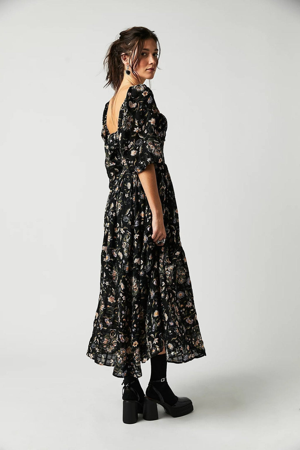Ariadna Exclusive Printed Midi Dress with Ruched Bodice and Ruffles Statement Occasion Edit