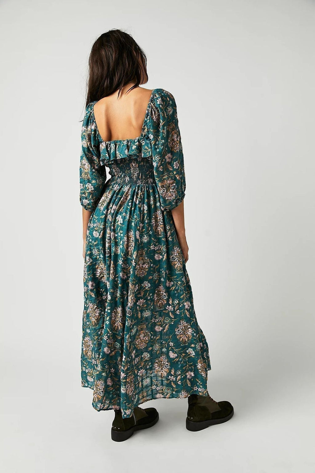 Ariadna Exclusive Printed Midi Dress with Ruched Bodice and Ruffles Statement Occasion Edit