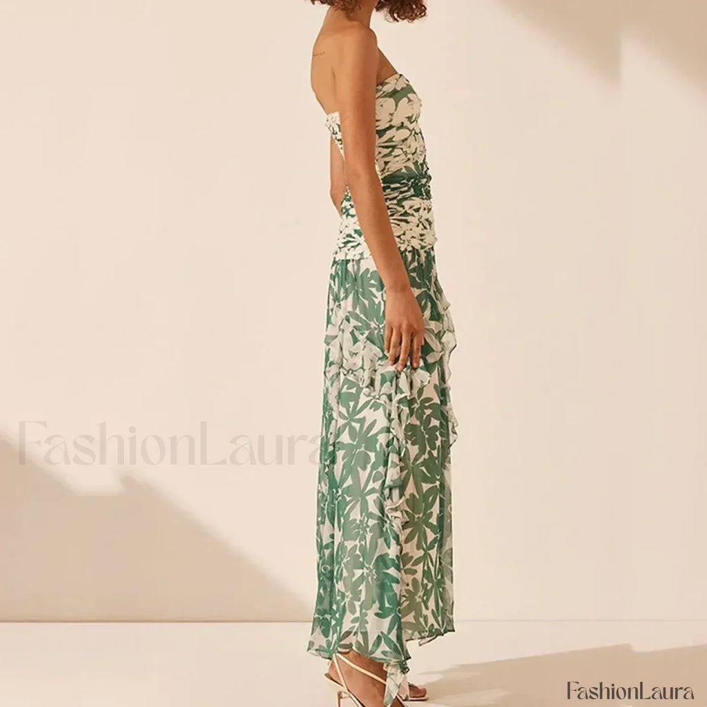 01 Print Irregular Print Chiffon Midi Dress