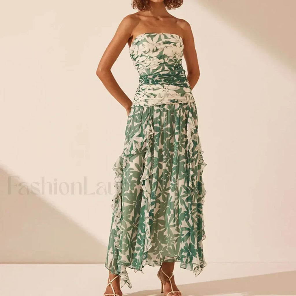 01 Print Irregular Print Chiffon Midi Dress