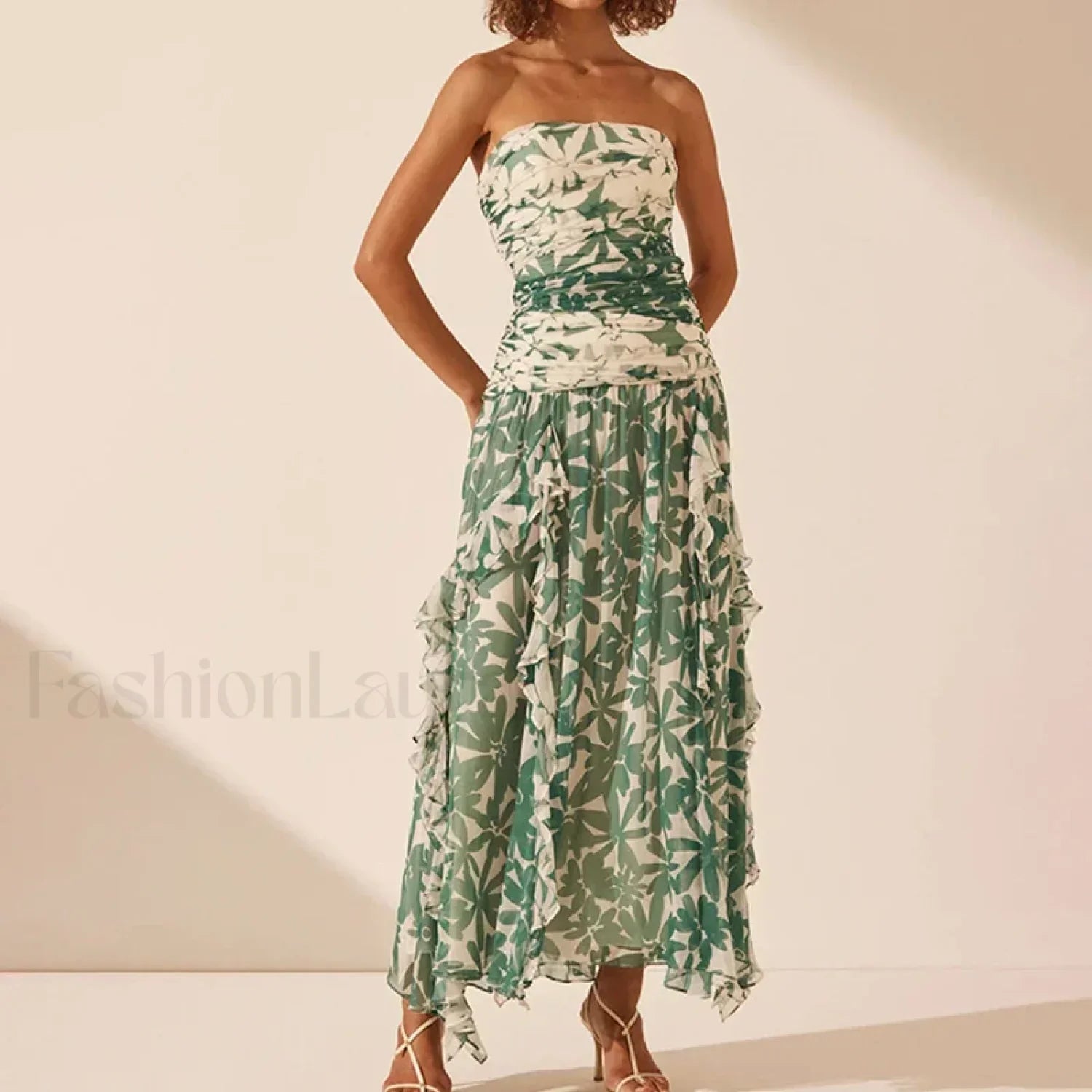 01 Print Irregular Print Chiffon Midi Dress