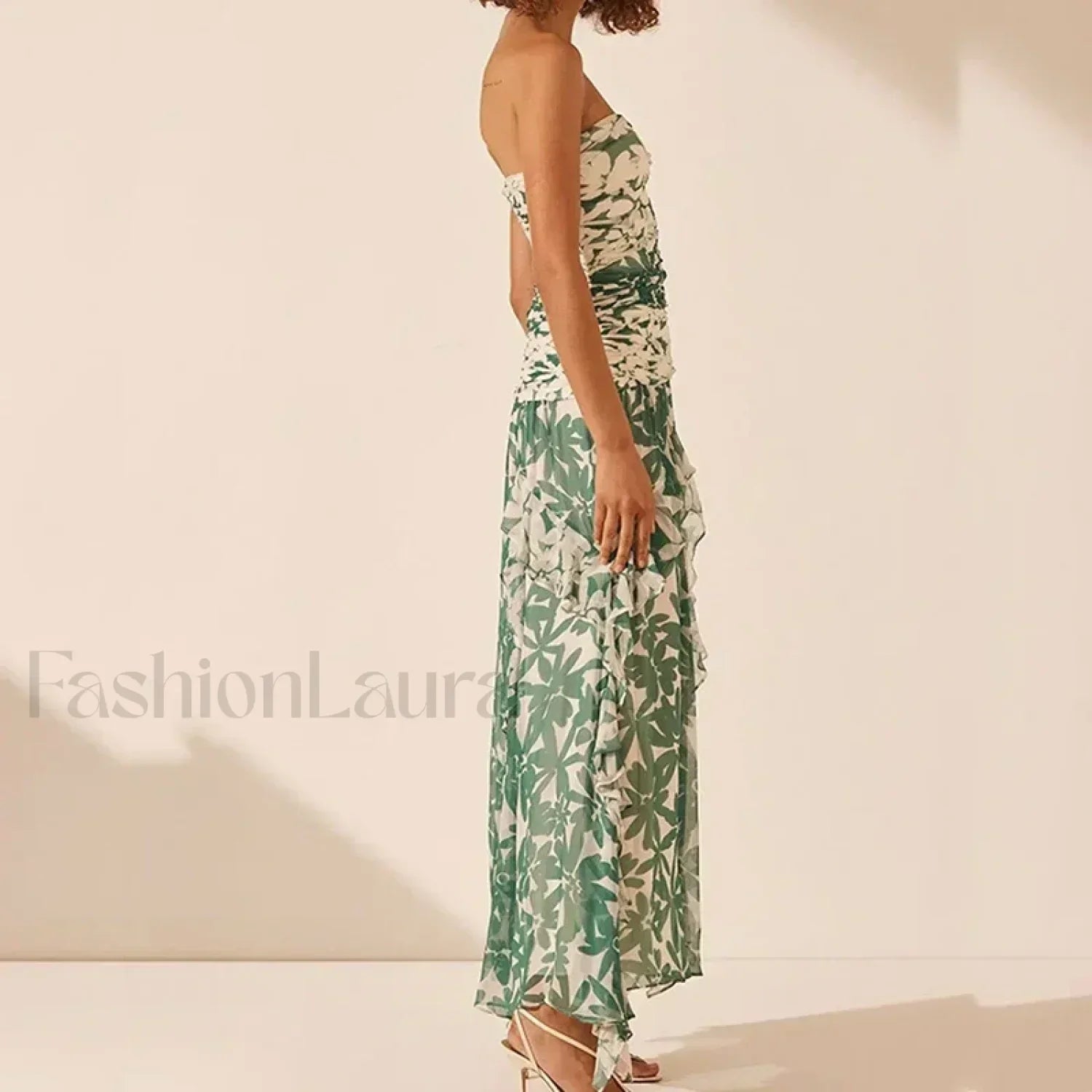 01 Print Irregular Print Chiffon Midi Dress