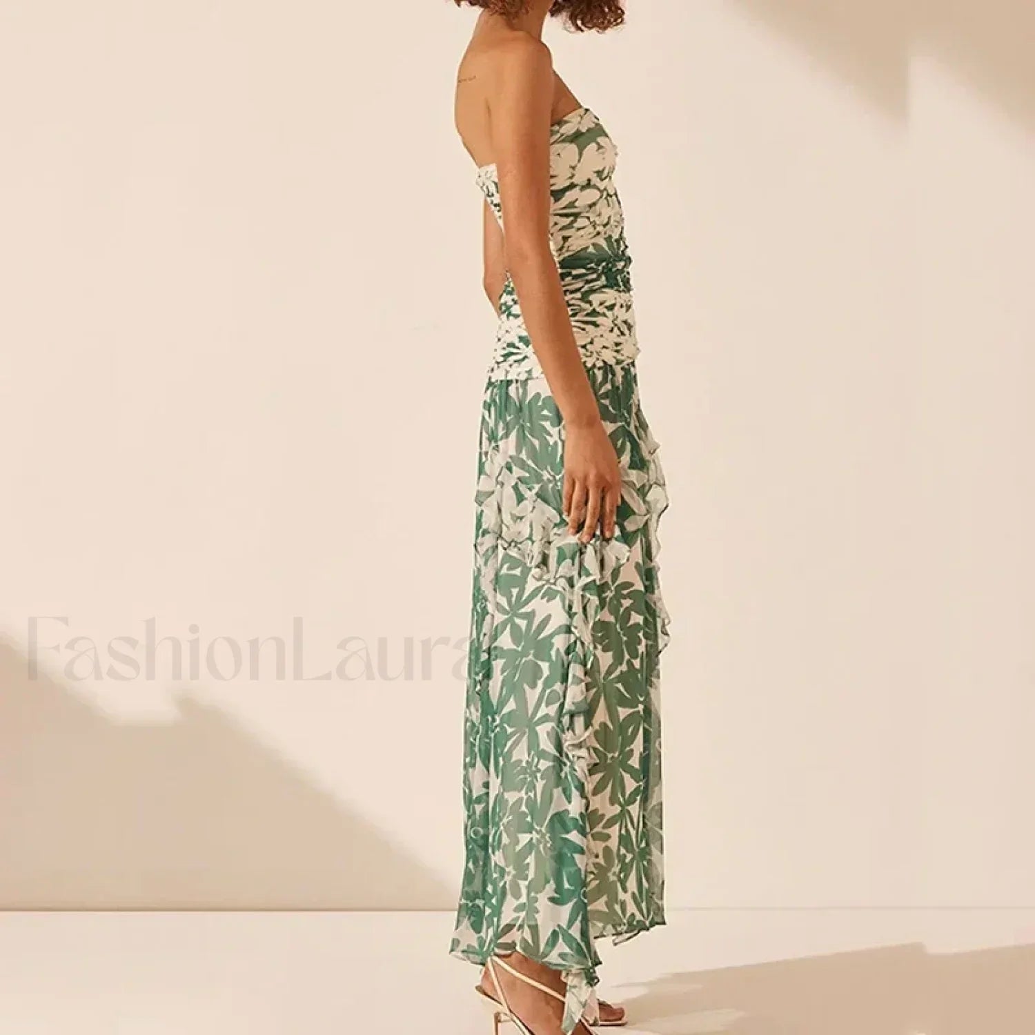 01 Print Irregular Print Chiffon Midi Dress