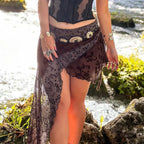 Irregular Printed Mesh Shirring Skirt Grunge Fairycore Skirt