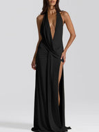 Isabella Halter Deep-V Maxi Dress