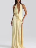 Isabella Halter Deep-V Maxi Dress