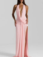 Isabella Halter Deep-V Maxi Dress