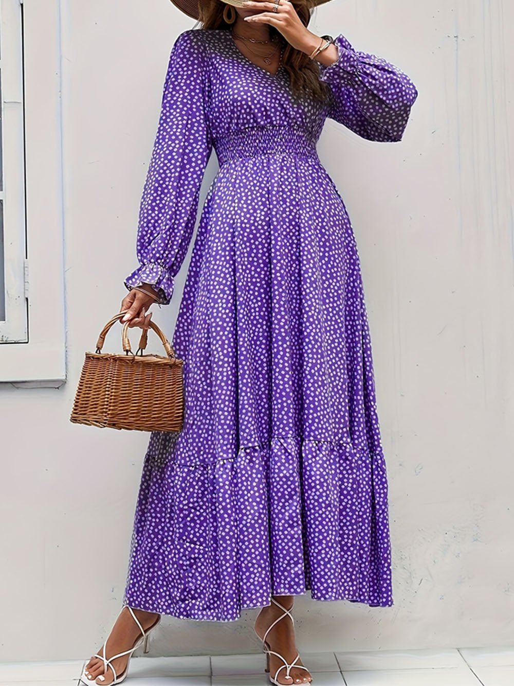 Isabelle Long Sleeve Ruffle Hem Maxi Dress