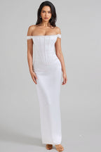 Liviad Ivory Satin Corset Maxi Dress