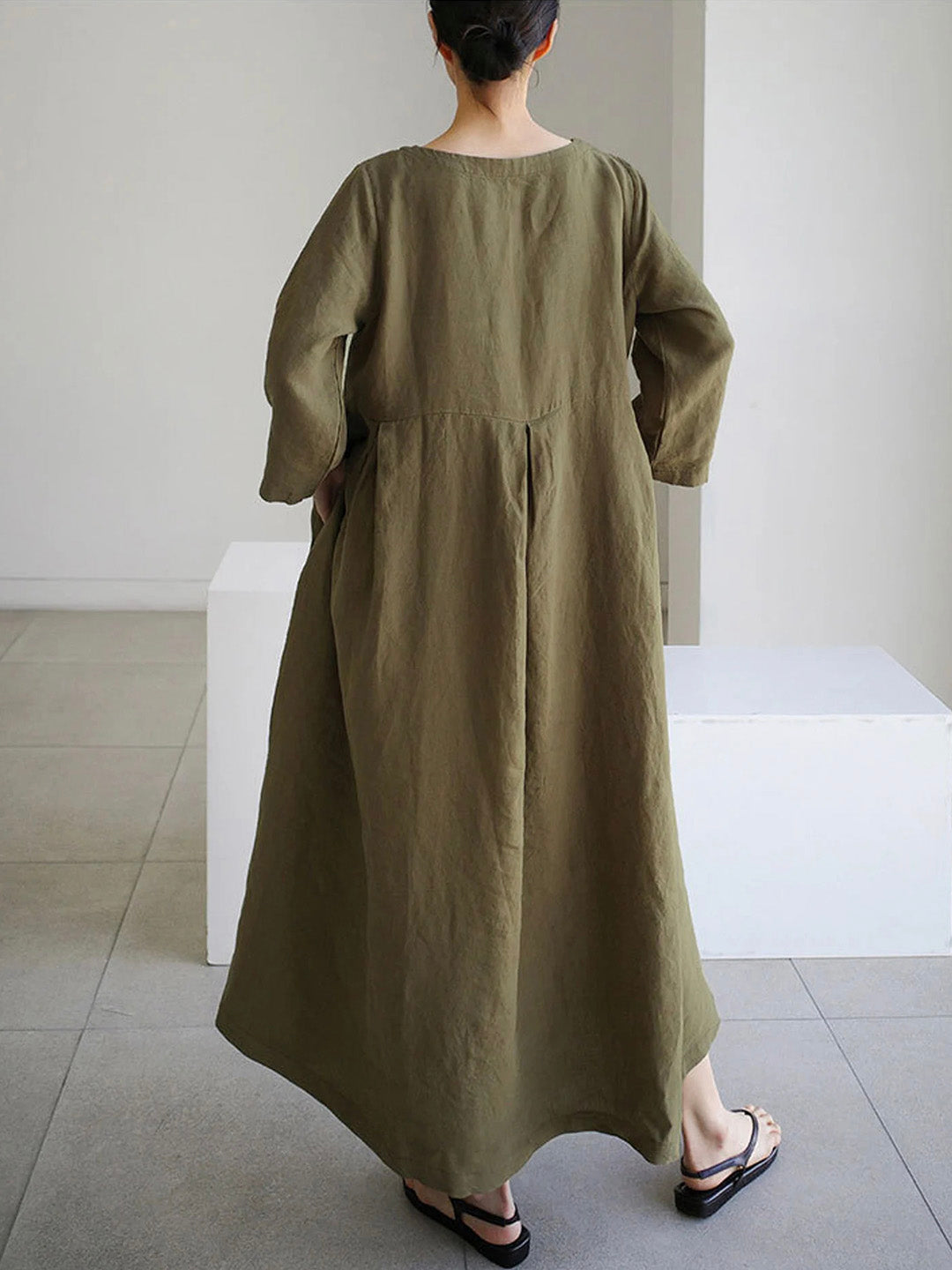Isabel Timeless Loose Linen Dresses with Side Pockets Designer Dress Edit