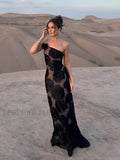 Black Jacquard Floral Asymmetrical Long Dress