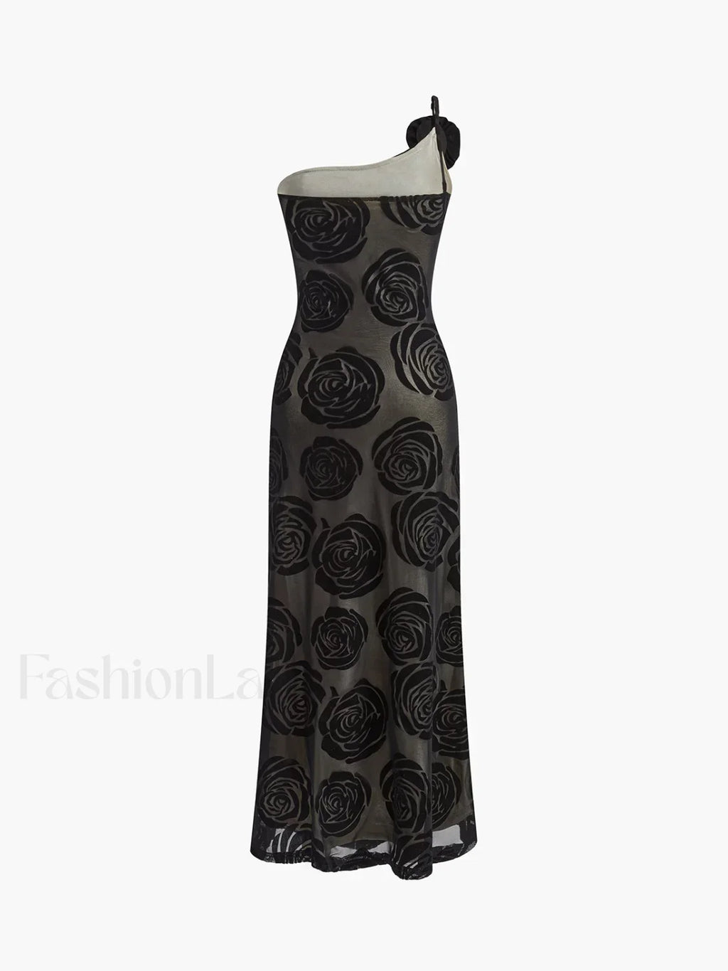Black Jacquard Floral Asymmetrical Long Dress