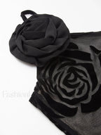 Black Jacquard Floral Asymmetrical Long Dress