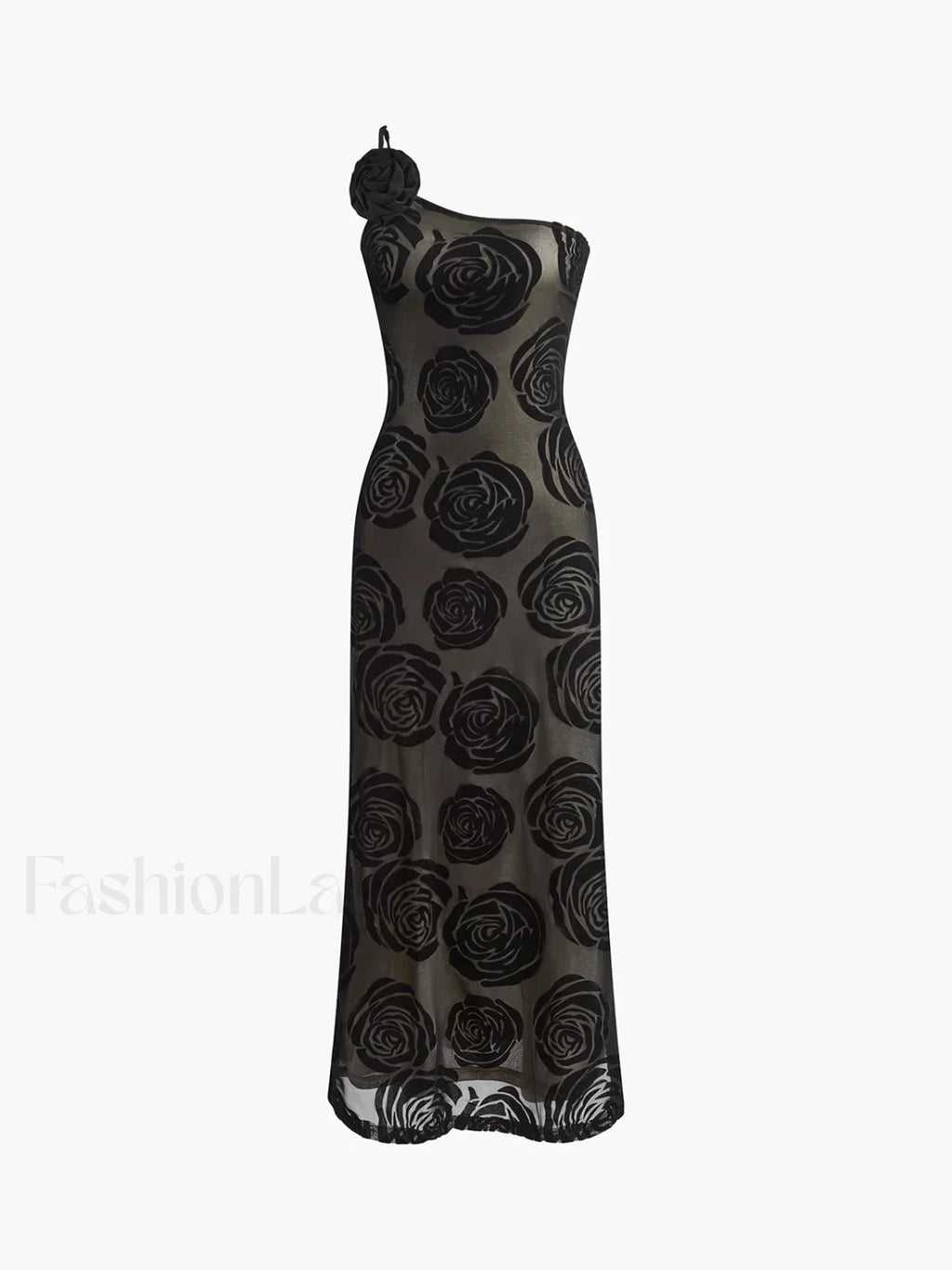 Black Jacquard Floral Asymmetrical Long Dress