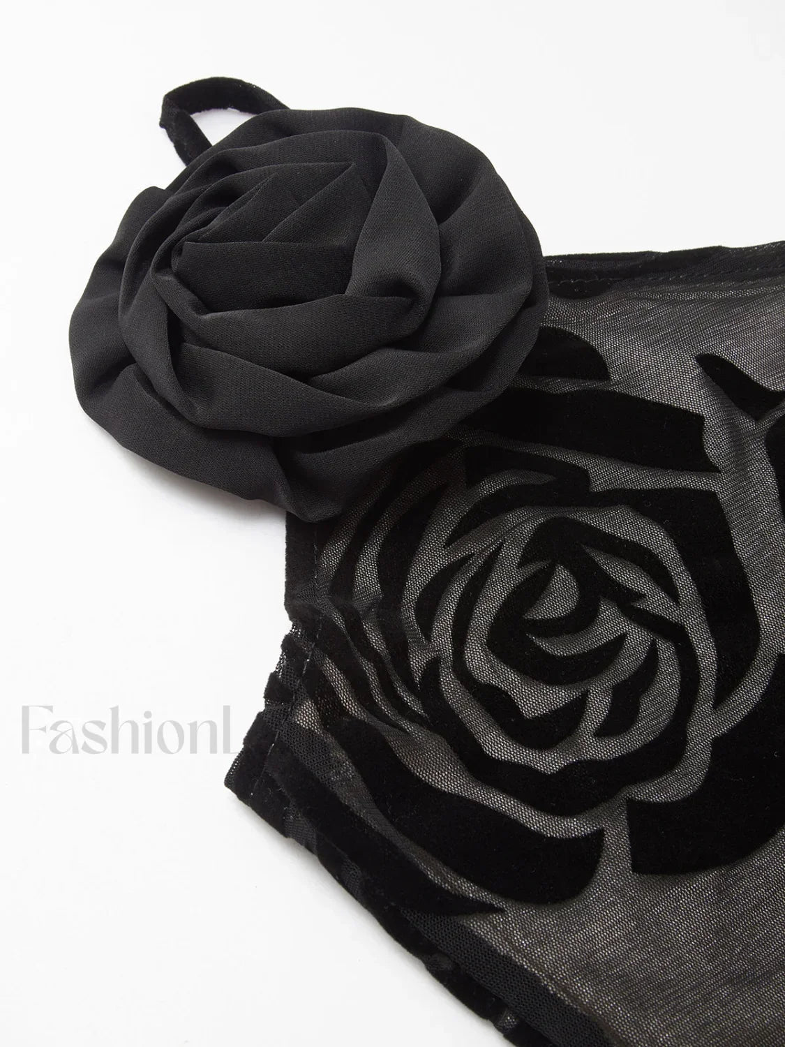 Black Jacquard Floral Asymmetrical Long Dress