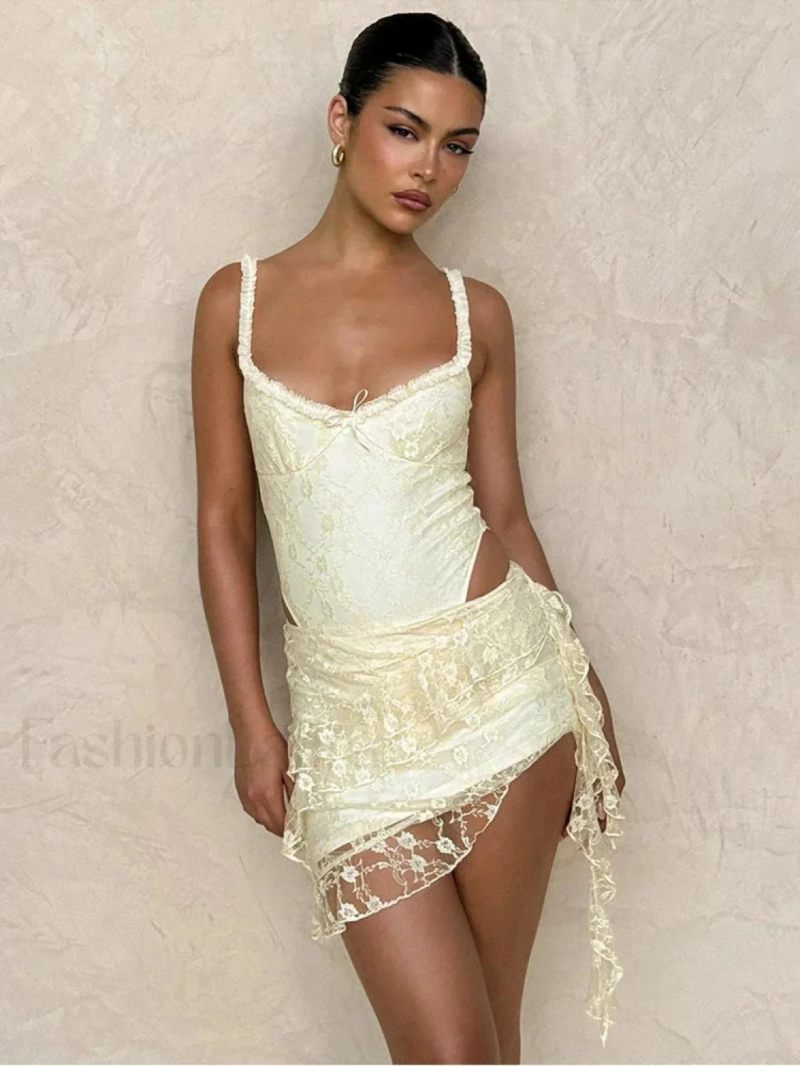 Khaki Jacquard Low-cut Mini Dress