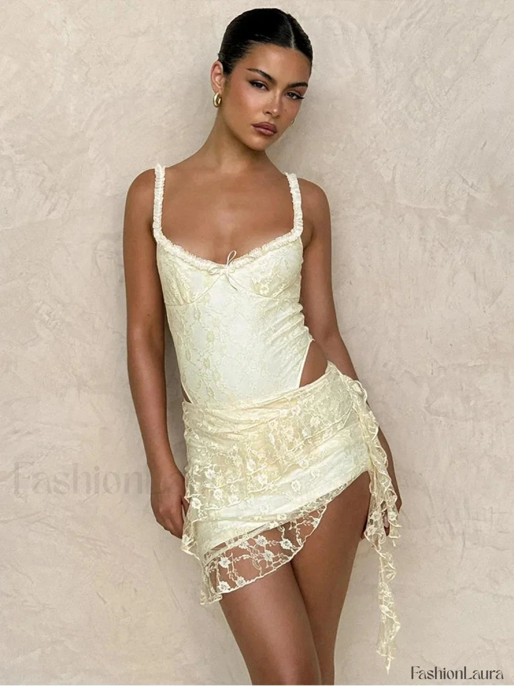 Khaki Jacquard Low-cut Mini Dress