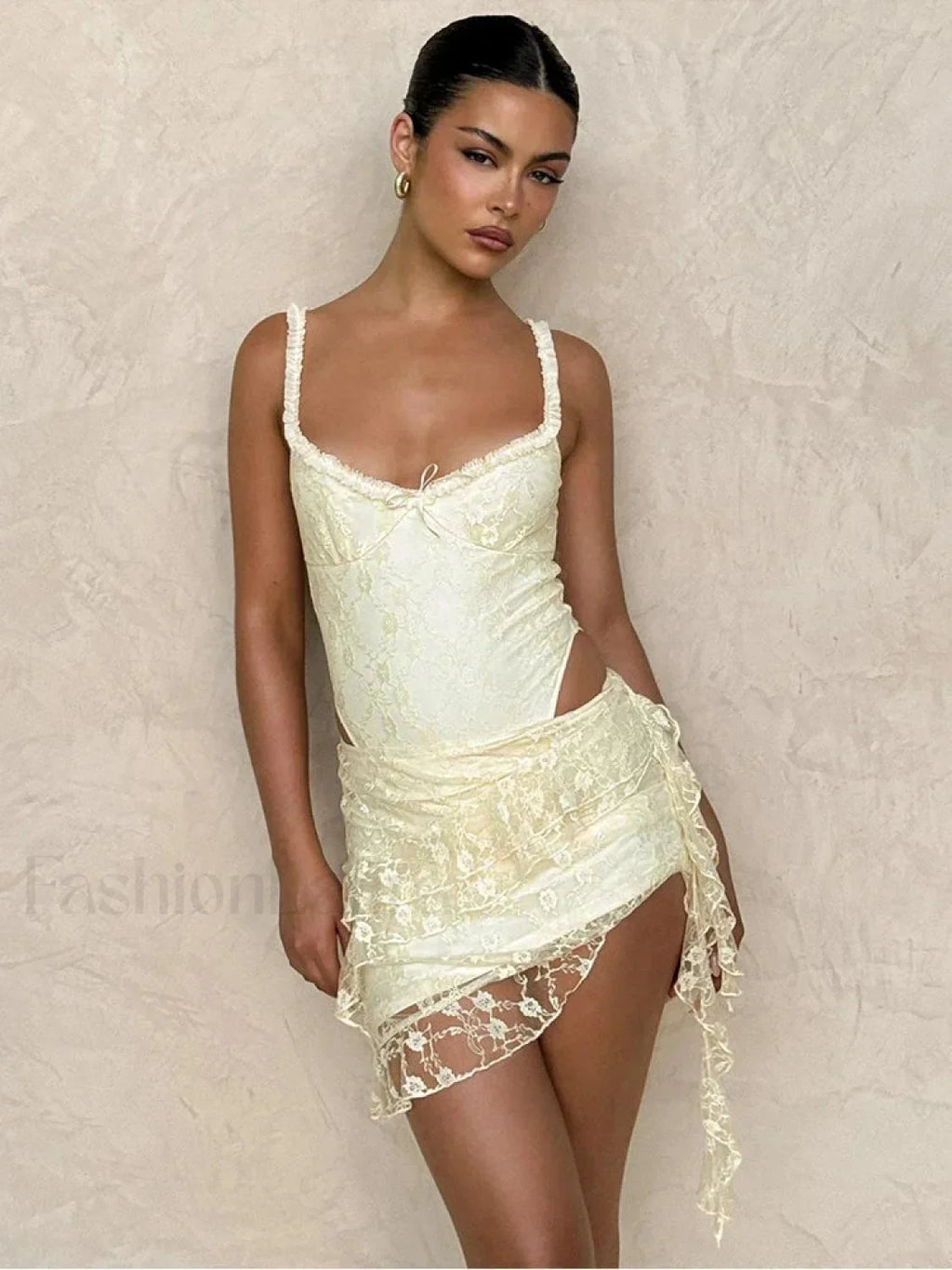 Khaki Jacquard Low-cut Mini Dress