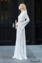 Jacquard Sheer Lace Sexy Bodycon Maxi Dress