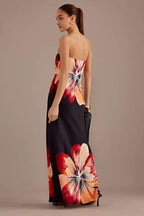 Eugenia Effortless Strapless Maxi Dress with Flower Print Evening Wear Edit